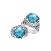 Sterling Silver Balinese Blue Topaz Quartz Ring With Elegant Round Shape Design